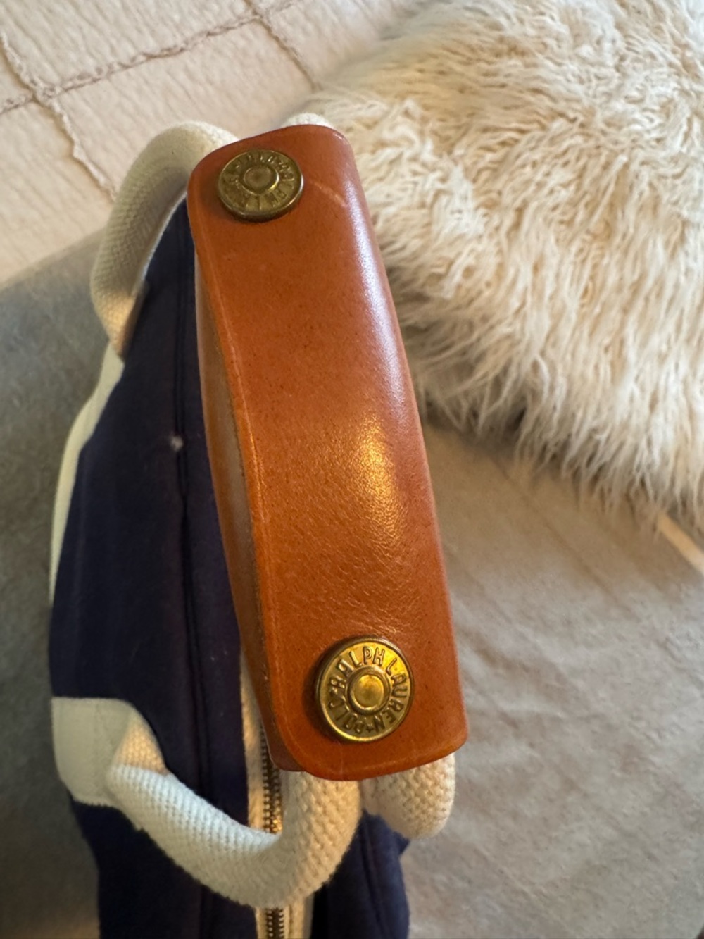 Rare Polo by Ralph Lauren Navy Tote with Red Logo and Cream Straps - Picture 6 of 16